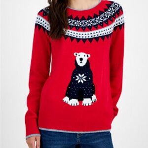 Tommy Hilfiger Bear Sweater Large Red Fair Isle Preppy Y2K Streetwear